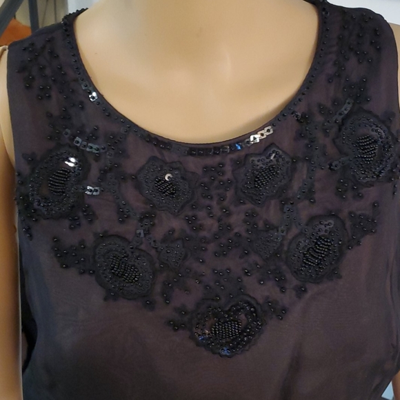 Size 8 Anne Klein Beaded Sheer Overlay Dress - Picture 2 of 8